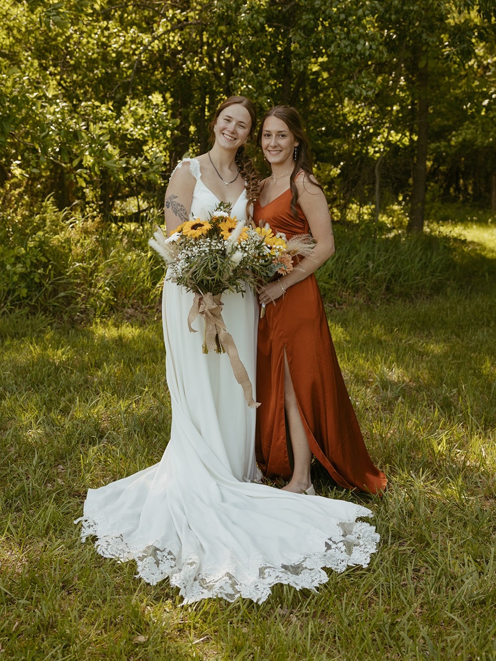 Satin Bridesmaid/Formal/Prom Dress with Side Slit- Burnt Orange